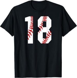 Vintage Baseball Mom #18 Jersey Baseball Player Number 18 T-Shirt - T-Shirt | Black