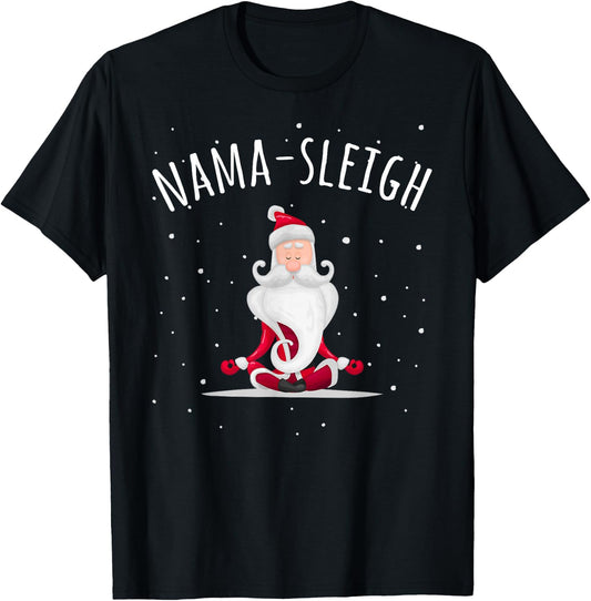 Nama-sleigh Namasleigh Funny Santa Yoga Christmas Lotus Pose T-Shirt - T-Shirt | Black