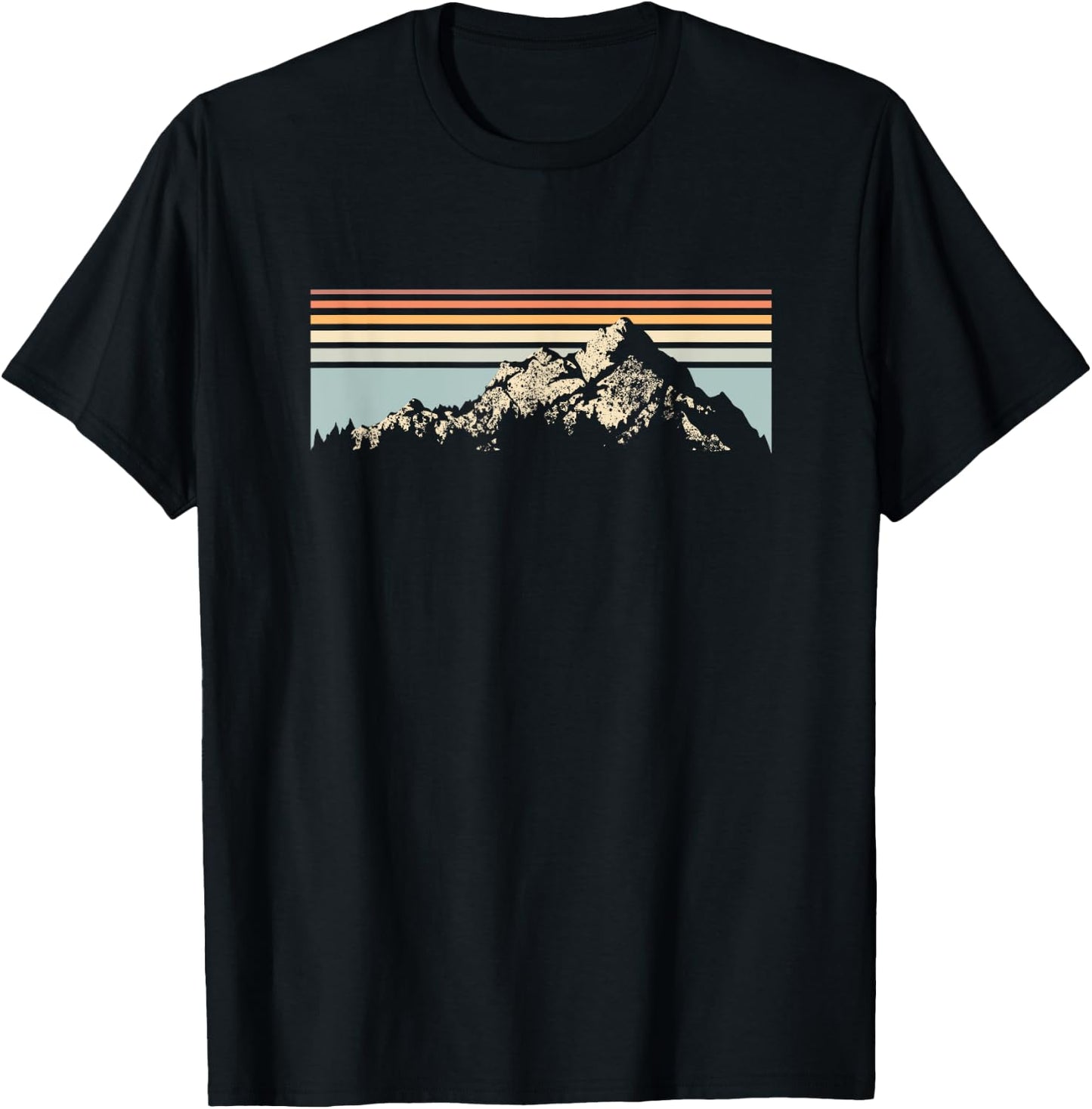 Mountain Sunset Stripe Rainbow Outdoors Nature Hiking Fan T-Shirt - T-Shirt | Black