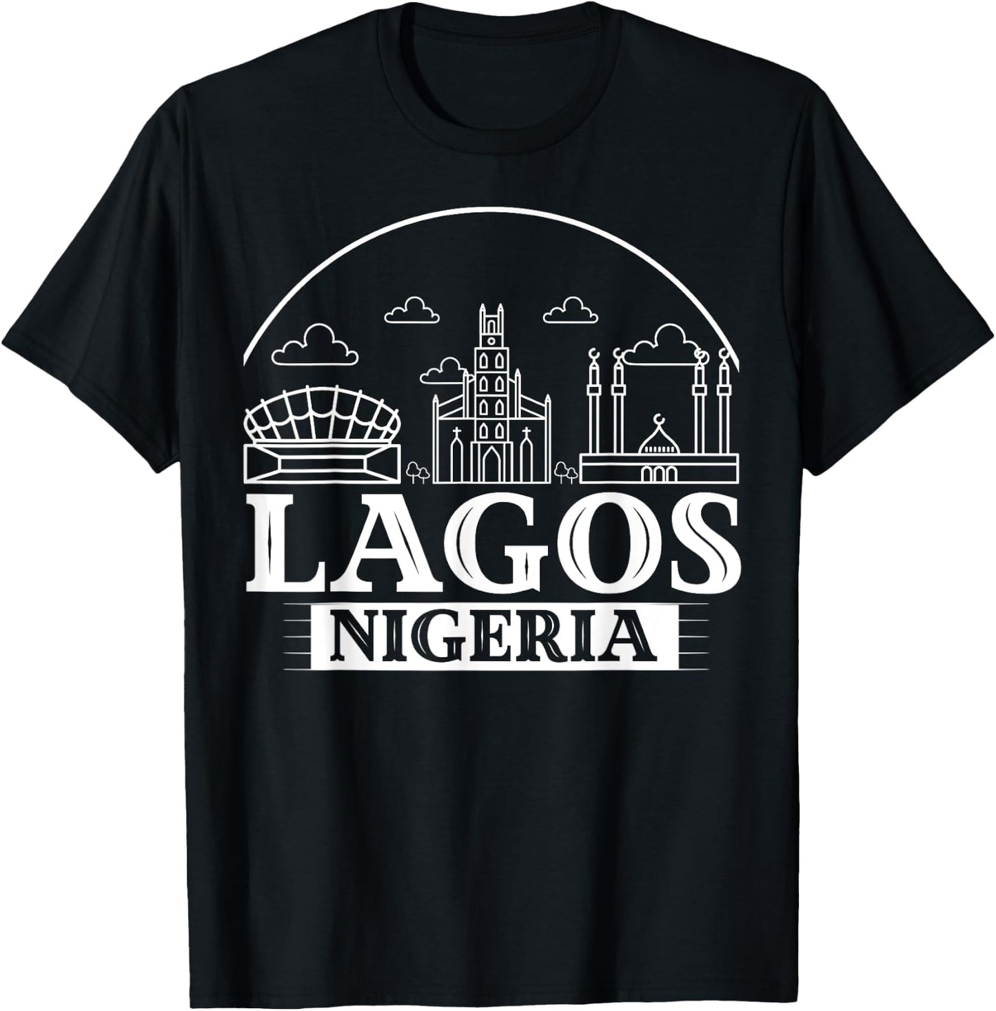 Lagos Nigeria City Skyline Map Travel T-Shirt - T-Shirt | Black