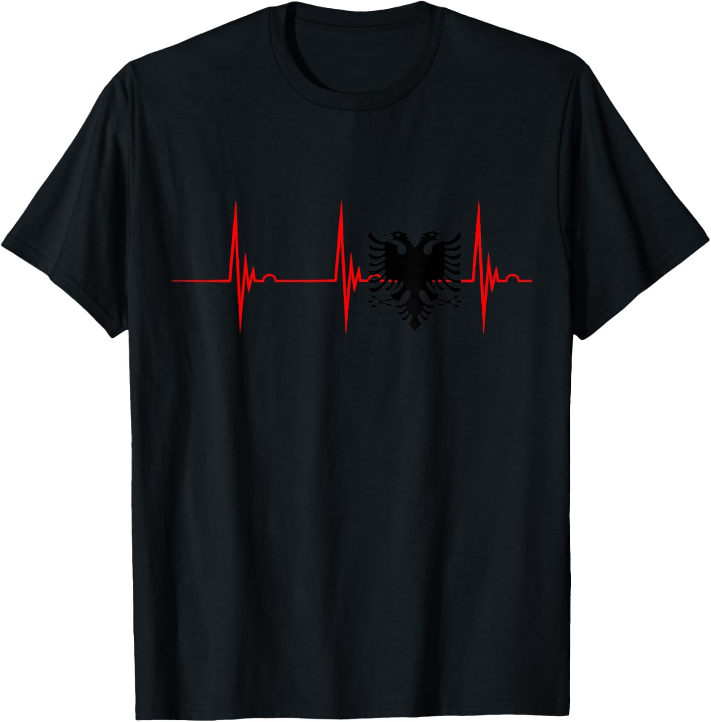 Coole Shqiperia Albanische Albaner Albania Albanian Heartbeat ECG Pulse Albanian Eagle Pride T-Shirt - T-Shirt | Black