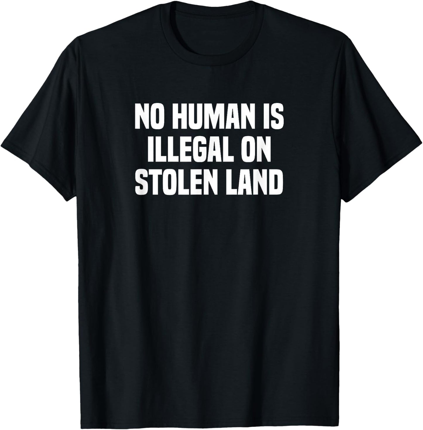 No Human is Illegal Stolen Land Native American Indigenous T-Shirt - T-Shirt | Black