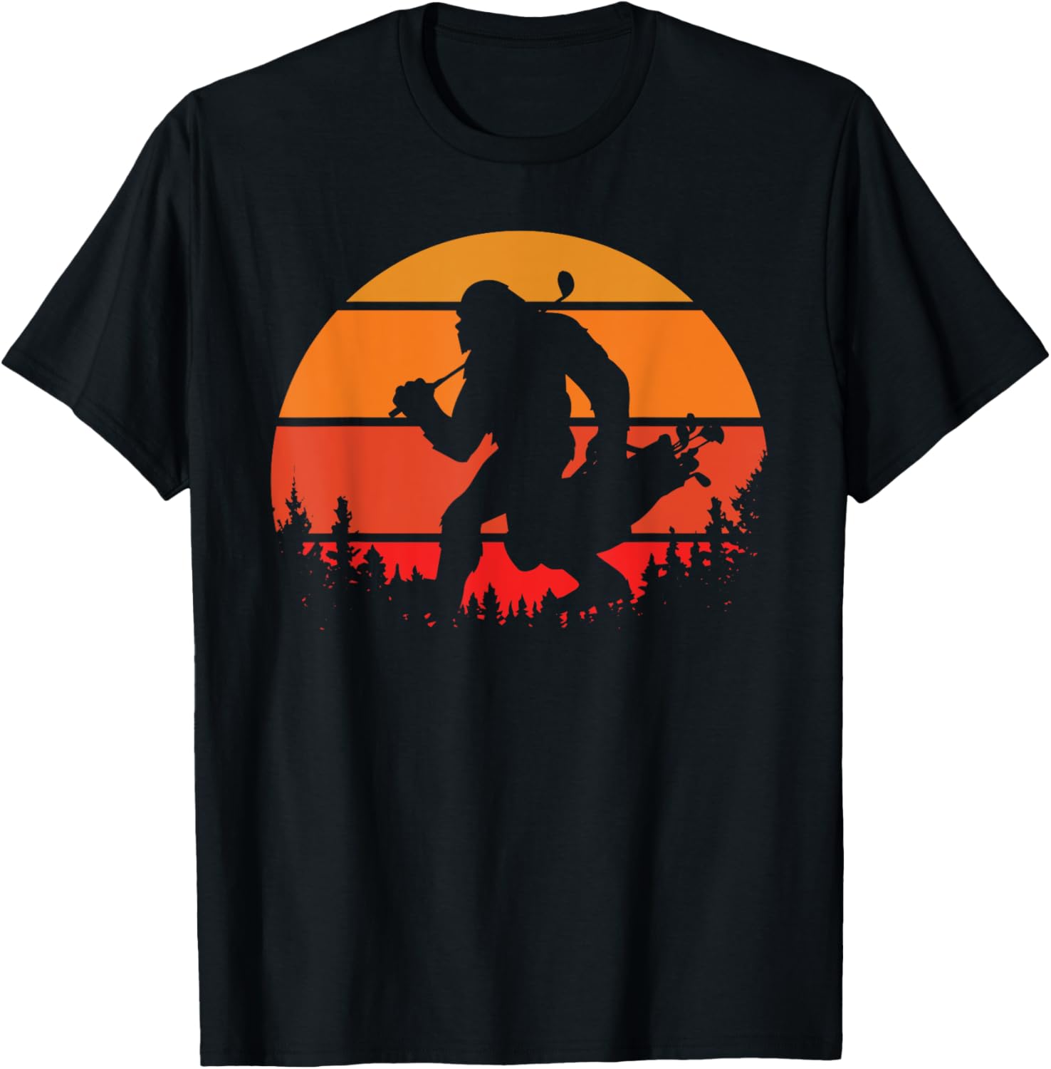 Funny Bigfoot Golf Retro Sasquatch Playing Golf T-Shirt - T-Shirt | Black