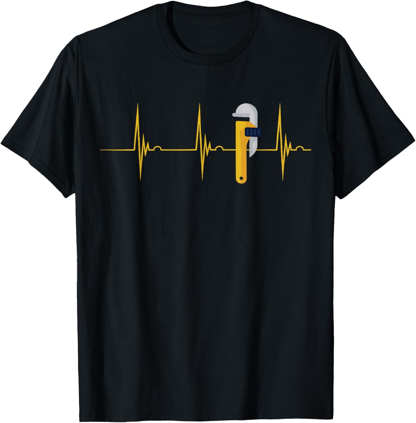 Plumber Plumber Pipe Wrench Heartbeat ECG Pulse Spengler T-Shirt - T-Shirt | Black