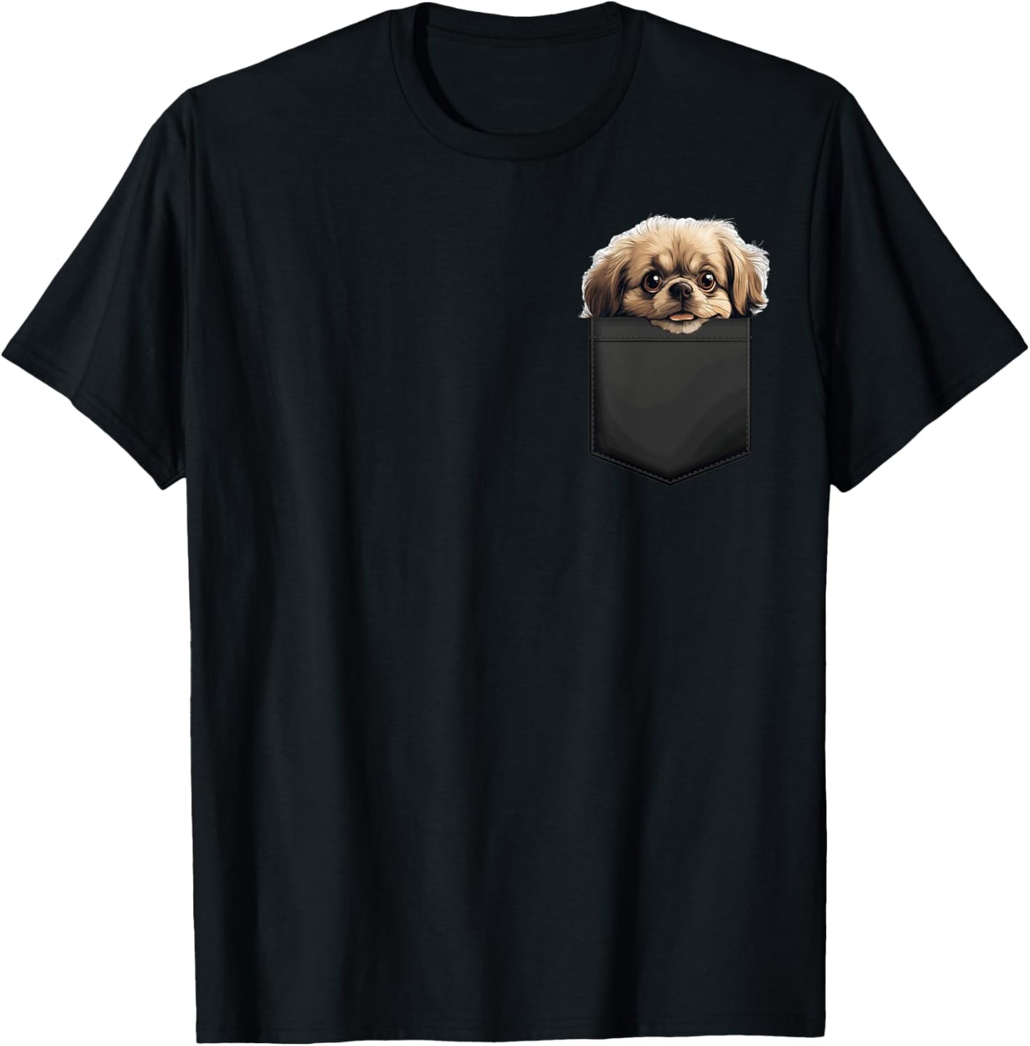 Funny Pekingese Puppy Dog In Pocket Cute Pet Lover T-Shirt - T-Shirt | Black