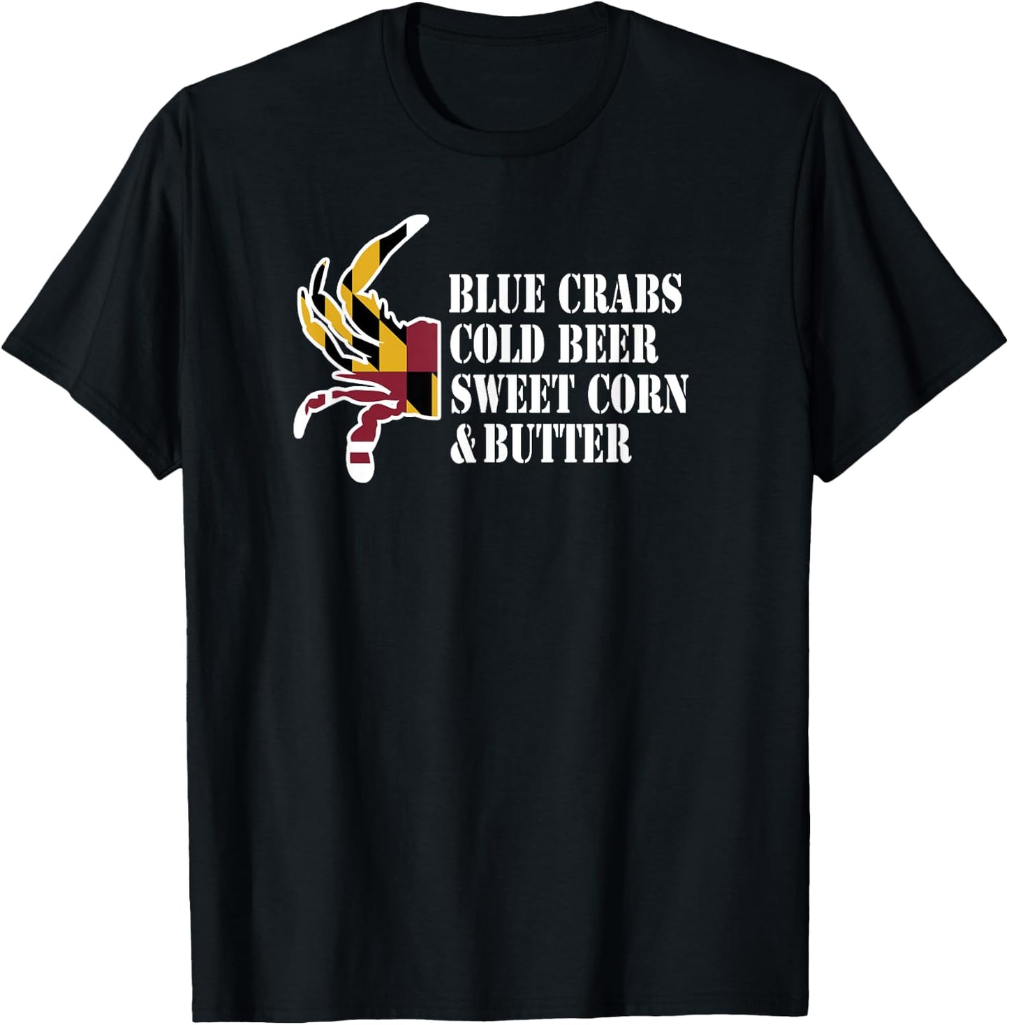 Maryland Crab Blue Crabs & Beer Mean Summertime Feasts T-Shirt - T-Shirt | Black