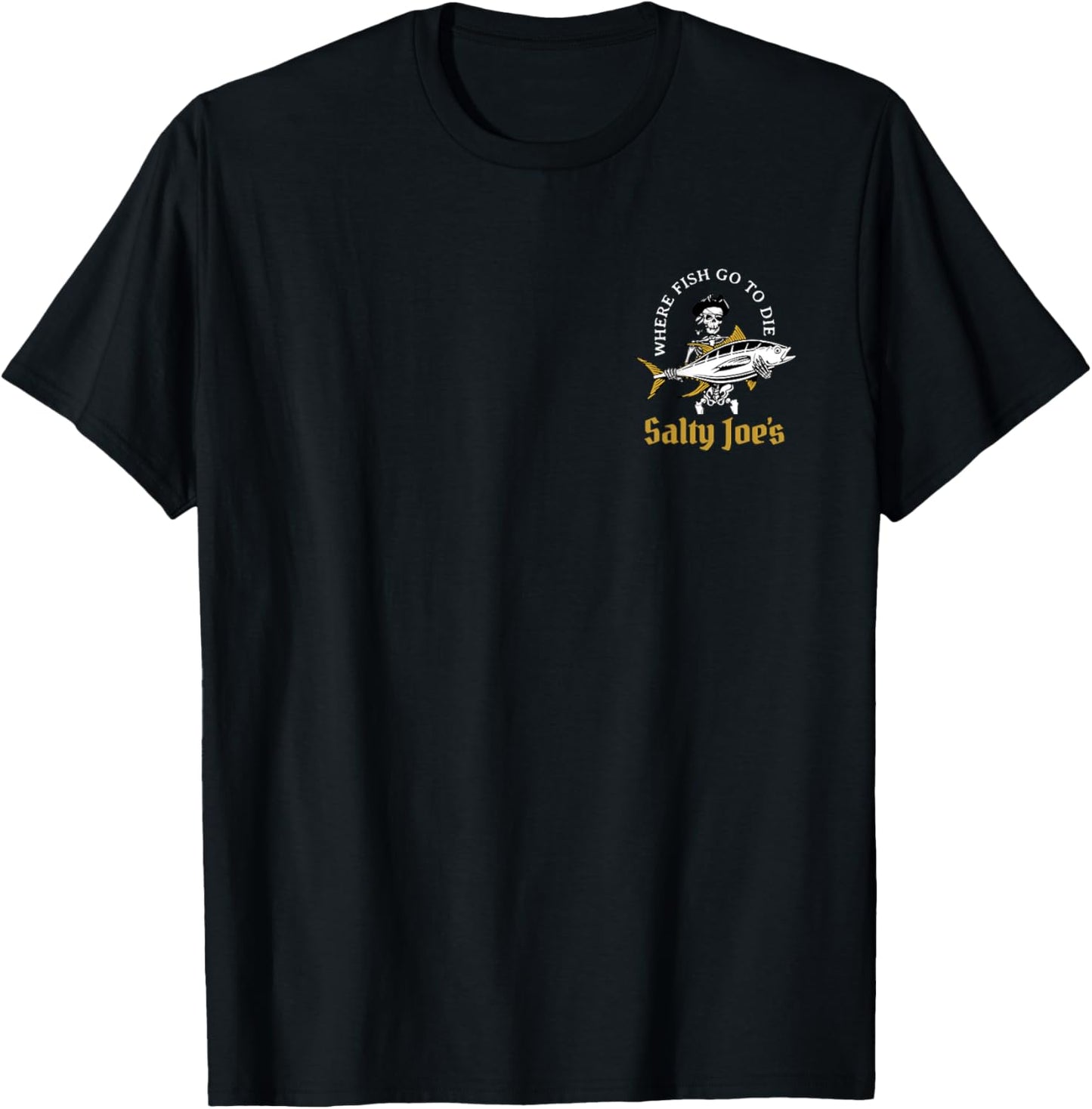 Salty Joe's Ol' Angler Fishing Logo Surf Shop T-Shirt - T-Shirt | Black