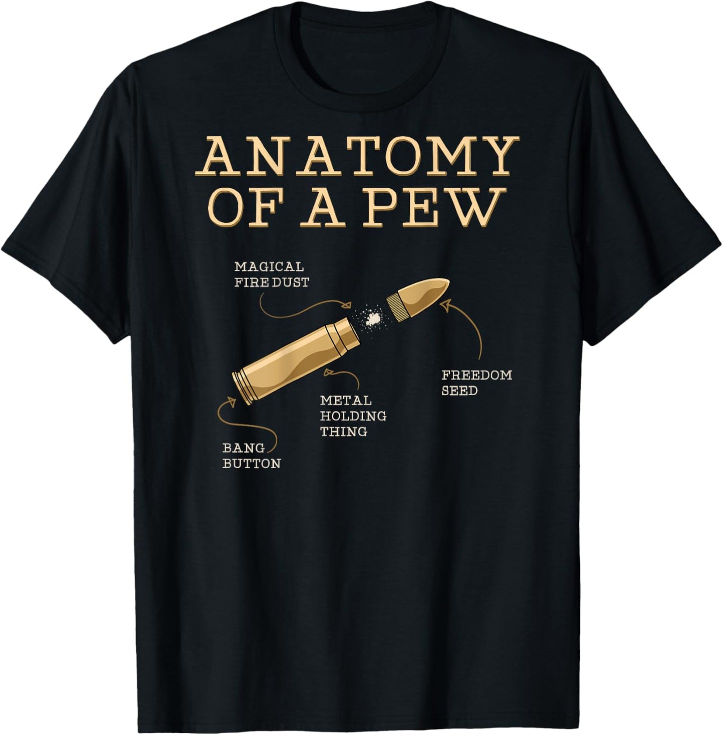 Funny Anatomy Of A Pew - Ammo Gun - Amendment Meme (on back) T-Shirt - T-Shirt | Black
