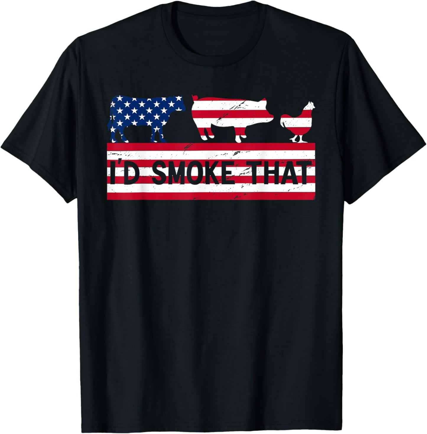 Funny 4th Of July I’d Smoke That Patriot BBQ Cook Chef Dad Women Men T-Shirt - T-Shirt | Black