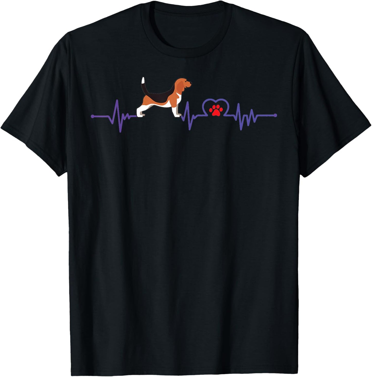 Heartbeat With Footprint and Beagles - Beagle Hound T-Shirt - T-Shirt | Black