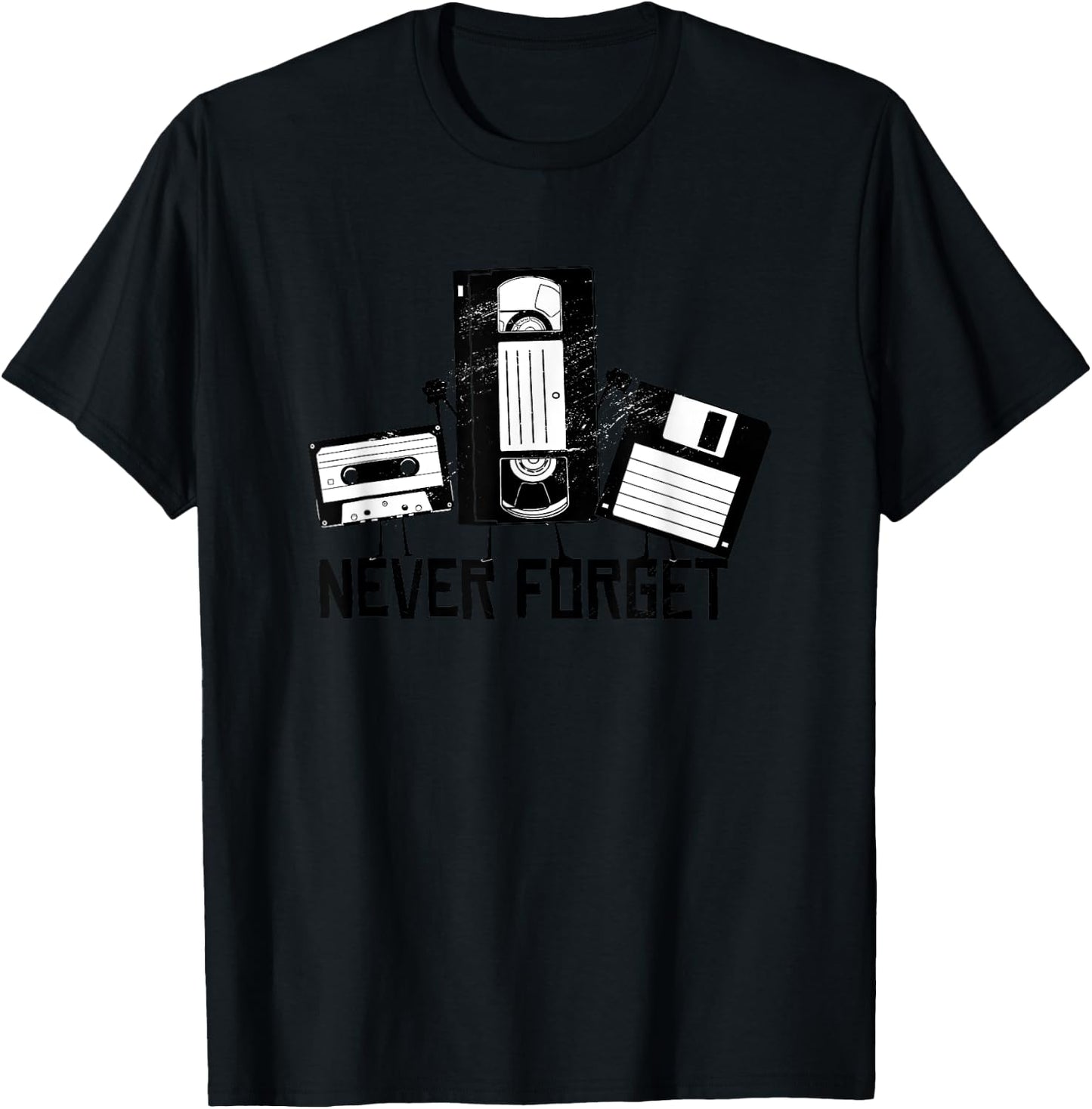 Never Forget Retro VCR Cassette Tape Floppy Disk T-Shirt - T-Shirt | Black
