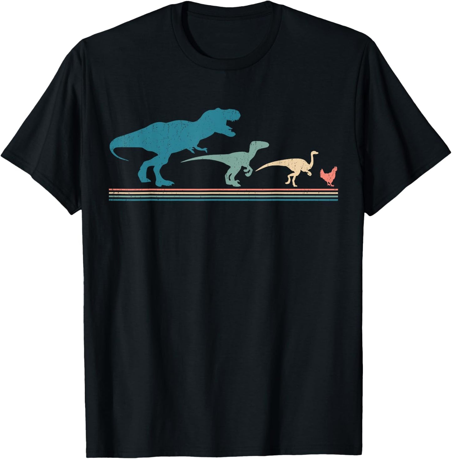 Dinosaur Chicken Evolution Funny Vintage Retro 70S T-Shirt - T-Shirt | Black