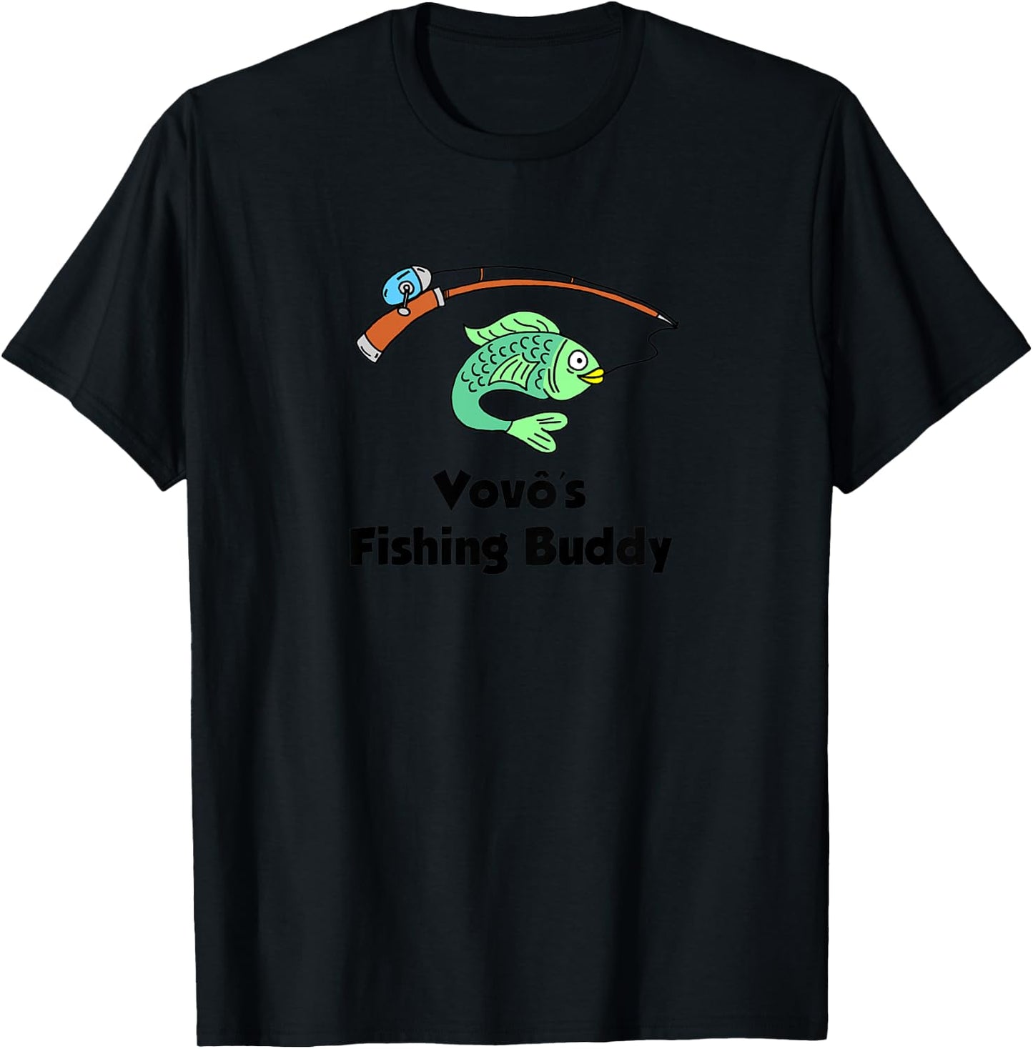 Kids Vovo's Fishing Buddy Portuguese Grandfather Grandchild T-Shirt - T-Shirt | Black
