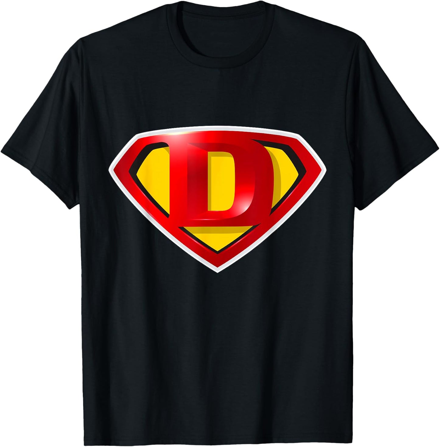 Super D Hero Alphabet Cute Initial Monogram Letter D Logo T-Shirt - T-Shirt | Black
