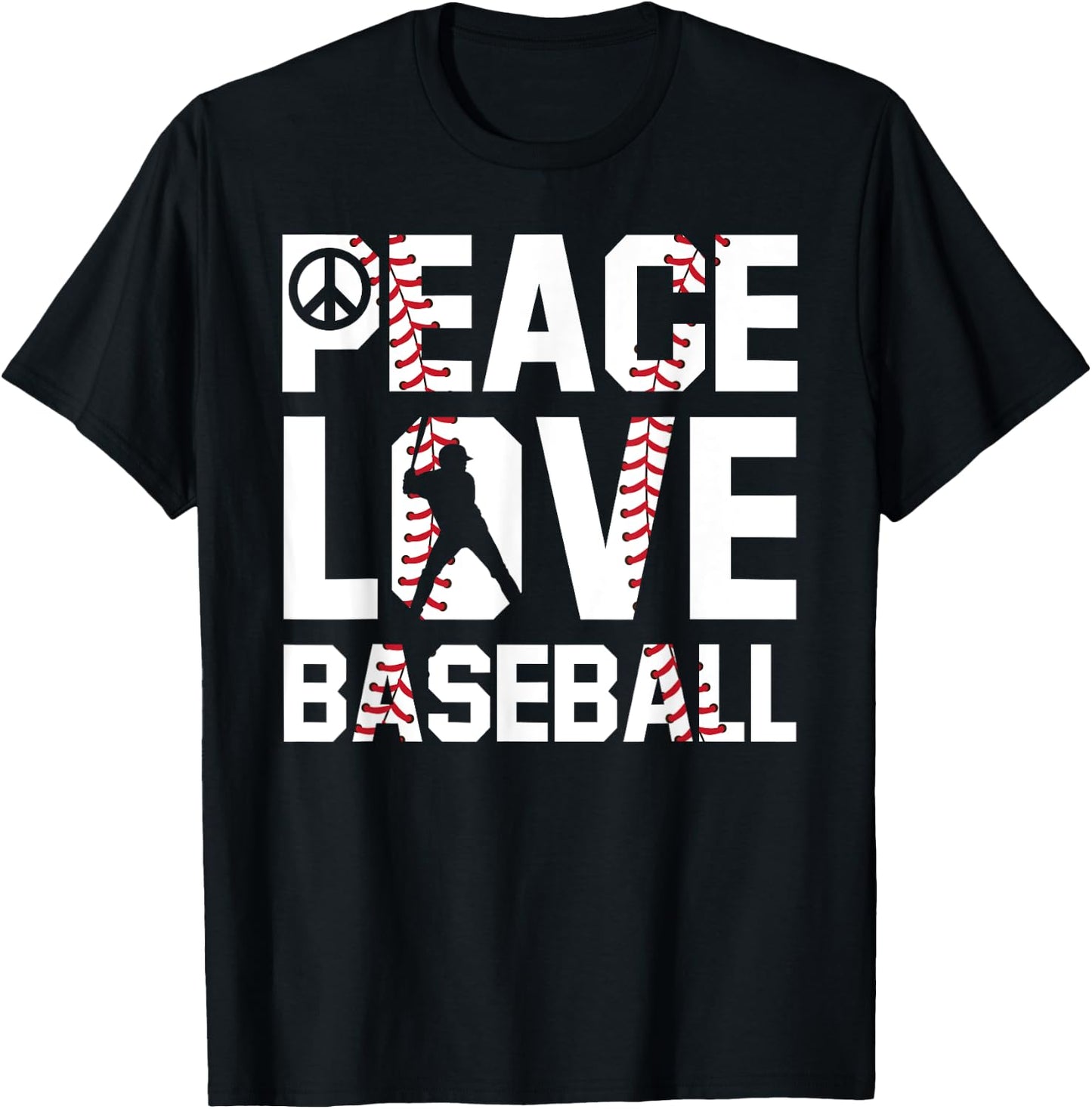 Peace Love Baseball For Soft Ball Fans Baseball T-Shirt - T-Shirt | Black