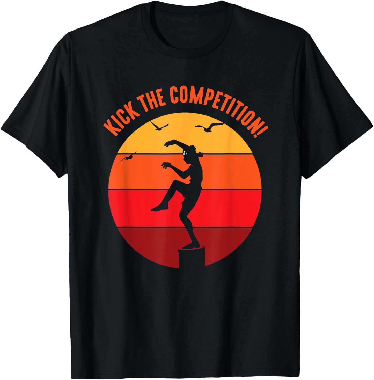Karate Teen Kid Vintage Sunset On Pacific Ocean Beach T-Shirt - T-Shirt | Black