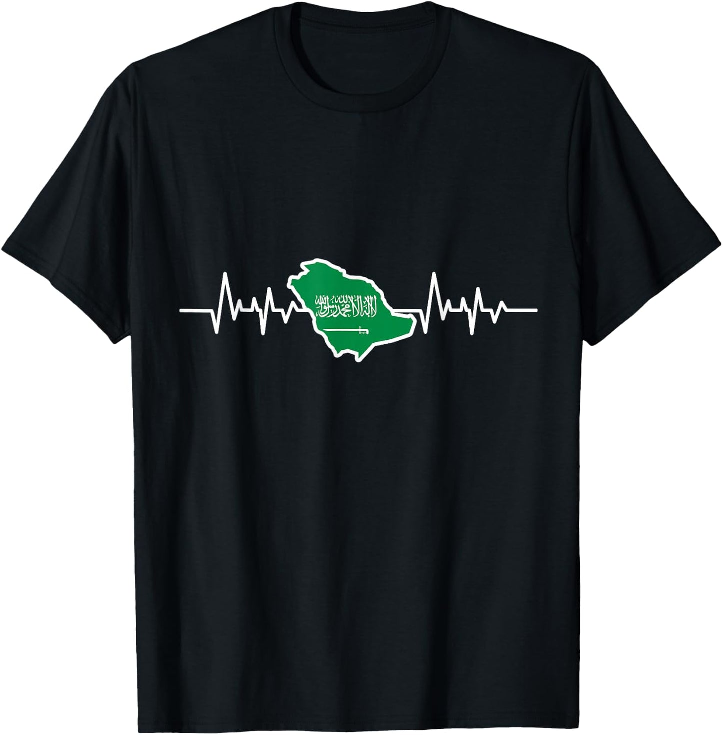 Heartbeat Saudi Arabian Flag Gift Saudi Arabia T-Shirt - T-Shirt | Black