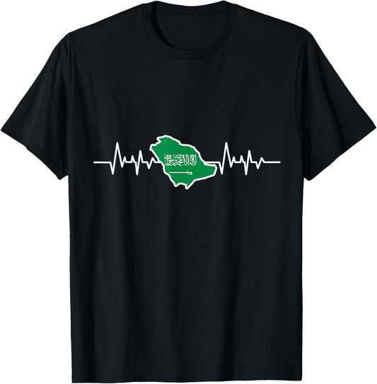 Heartbeat Saudi Arabian Flag Gift Saudi Arabia T-Shirt - T-Shirt | Black