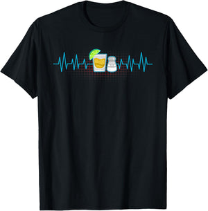Tequila Lime Salt Heartbeat Funny Cinco De Mayo Fiesta Gift T-Shirt - T-Shirt | Black