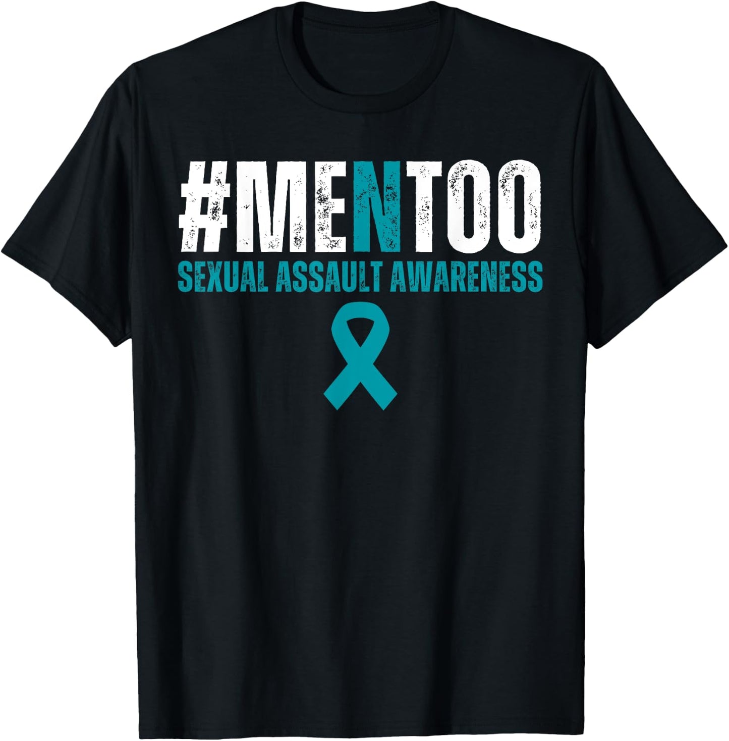 Men Too #MenToo Sexual Assault Awareness Month Teal Ribbon T-Shirt - T-Shirt | Black