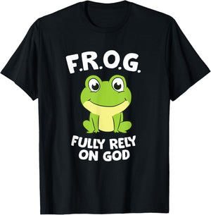 Cute Frog Fully Rely On God Christian Frog T-Shirt - T-Shirt | Black