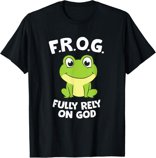 Cute Frog Fully Rely On God Christian Frog T-Shirt - T-Shirt | Black