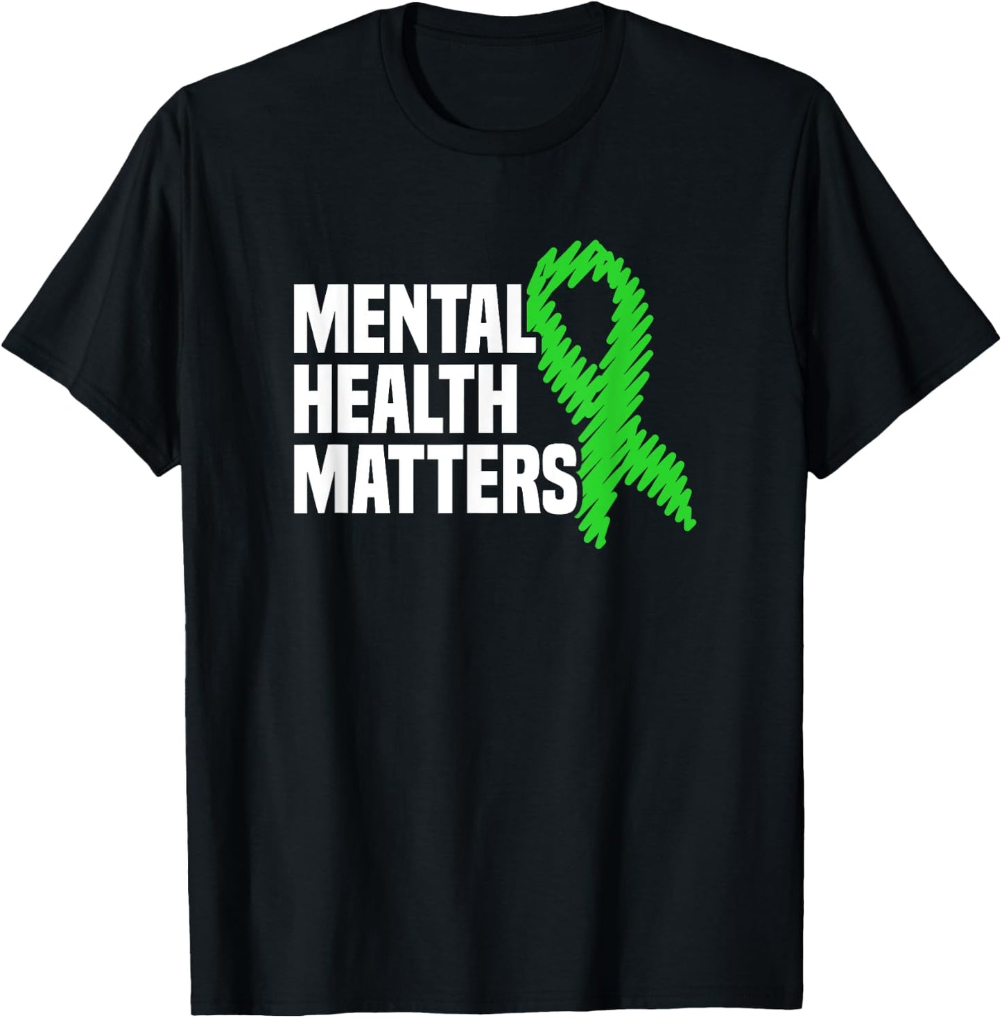 Mental Health Matters Green Ribbon Mental Health Awareness T-Shirt - T-Shirt | Black