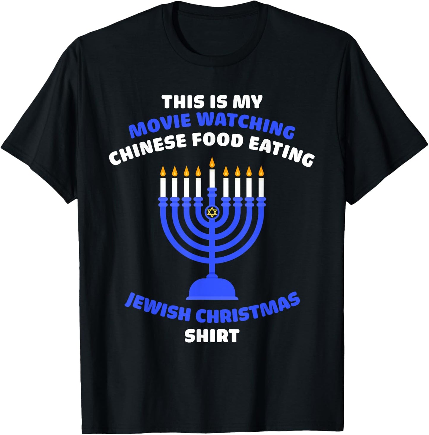 Movie Watching Chinese Food Eating Jewish Christmas Hanukkah T-Shirt - T-Shirt | Black