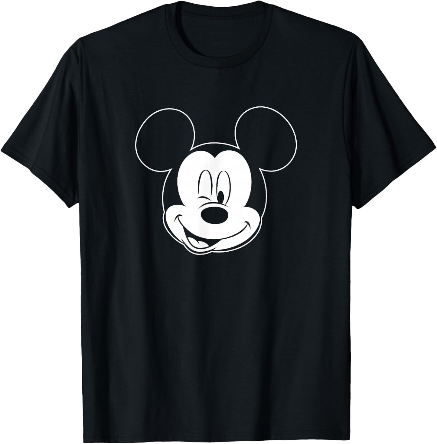 Disney Mickey Mouse Large White Outline Winking Face T-Shirt - T-Shirt | Black