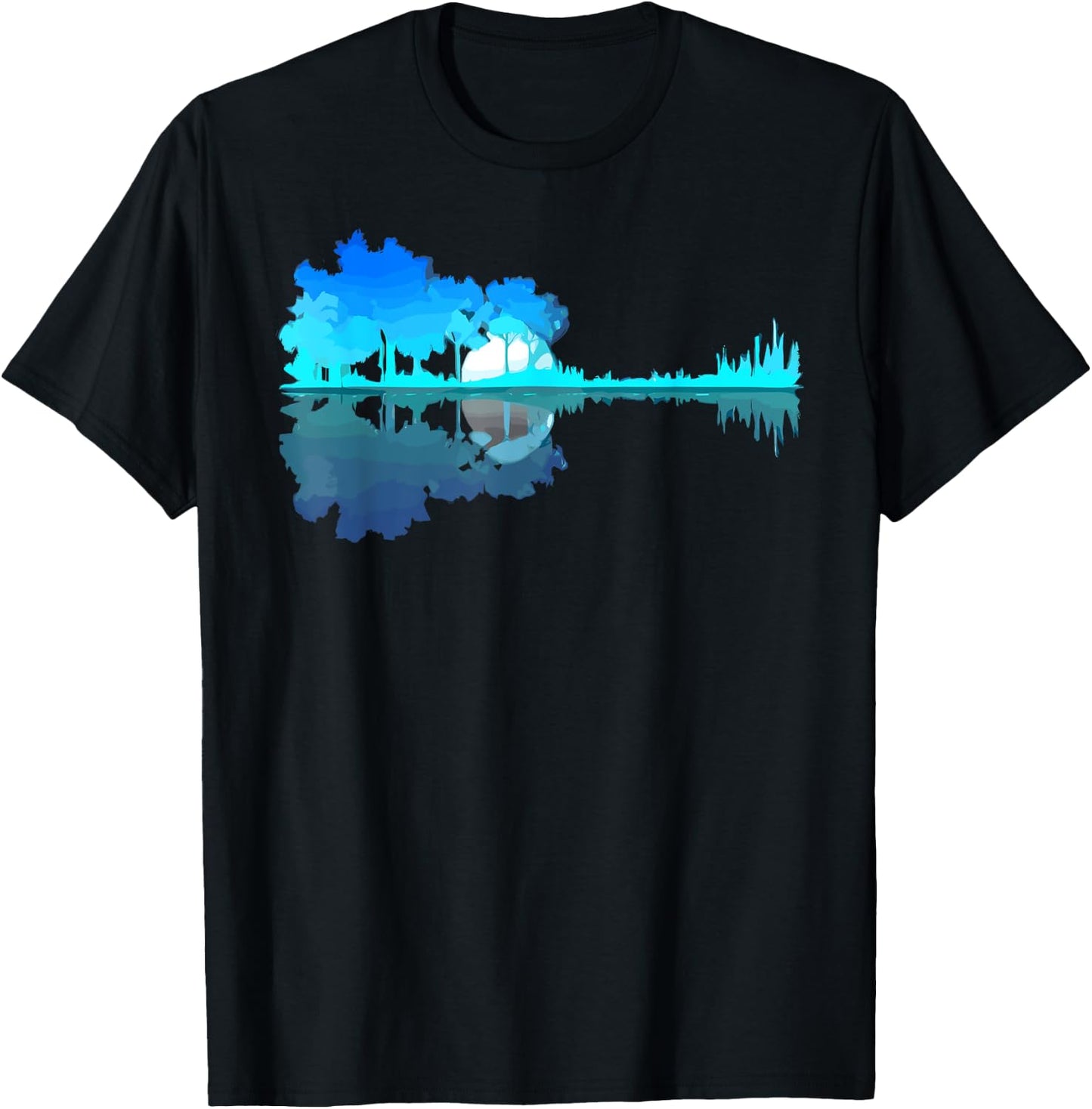 Guitar Lake Reflection Guitarist Music Love Guitar Musician T-Shirt - T-Shirt | Black