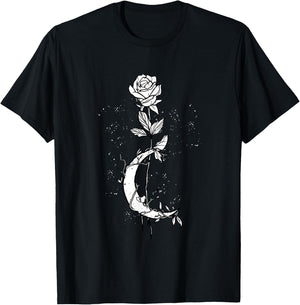 Occult Moon Rose Gothic Moon Rose Witchcraft Esoteric Goth T-Shirt - T-Shirt | Black