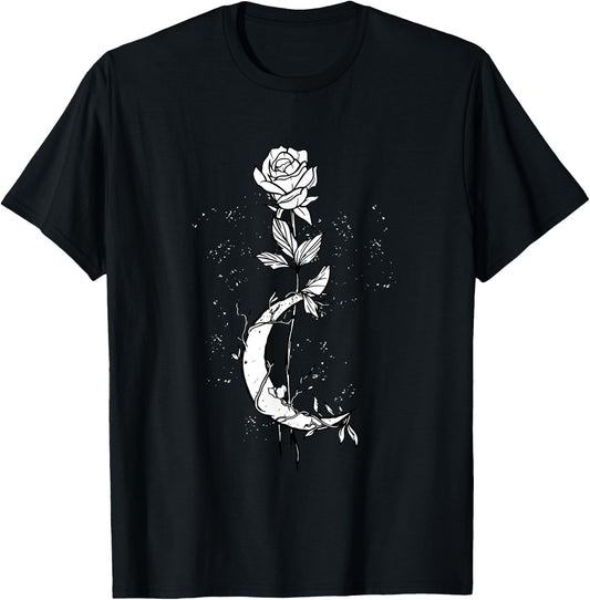 Occult Moon Rose Gothic Moon Rose Witchcraft Esoteric Goth T-Shirt - T-Shirt | Black