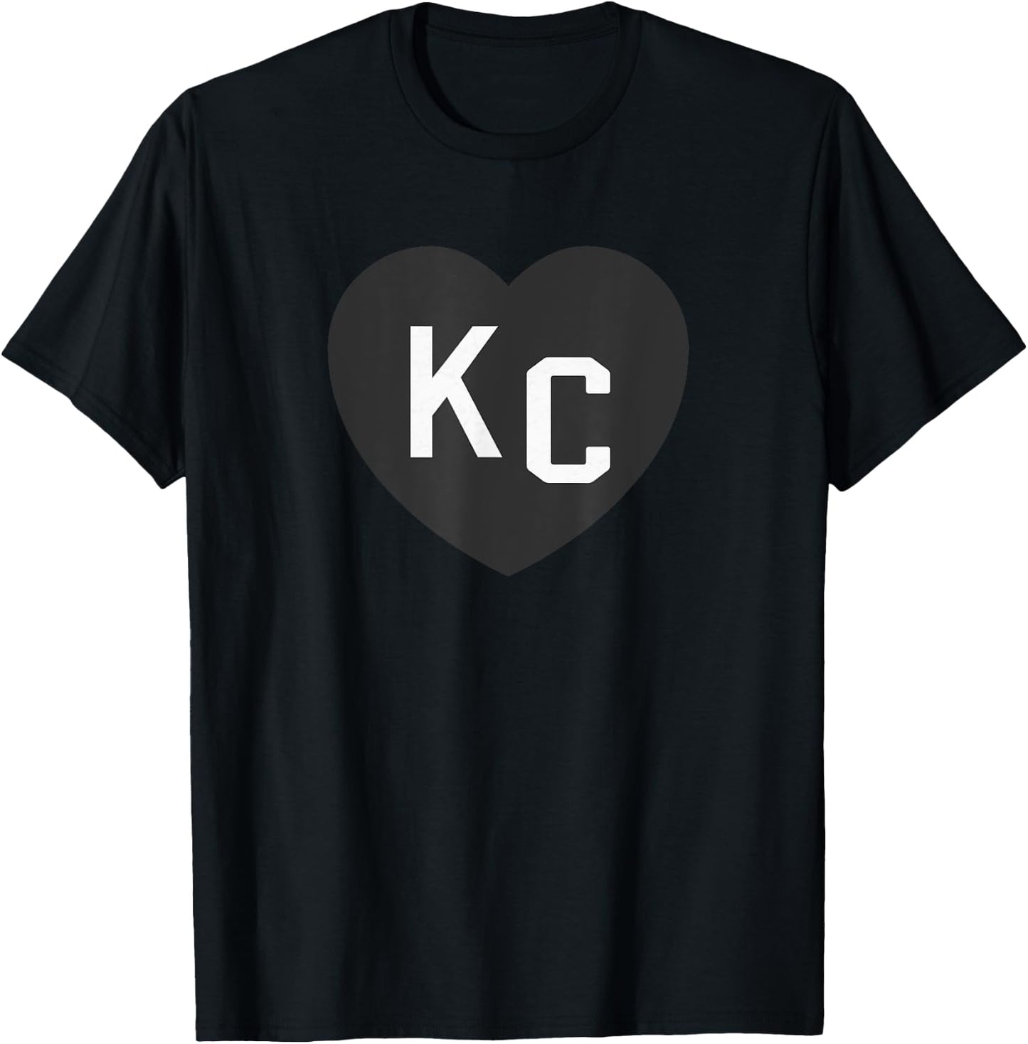 Kansas City Hearts KC 2-Letter Heart (Love) - Black, -Adult, Short Sleeve, Small, , Modern, Letter Print, T Back, Casual, 1 Count T-Shirt - T-Shirt | Black