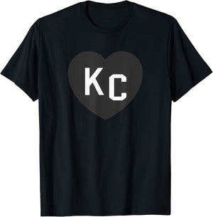 Kansas City Hearts KC 2-Letter Heart (Love) - Black, -Adult, Short Sleeve, Small, , Modern, Letter Print, T Back, Casual, 1 Count T-Shirt - T-Shirt | Black
