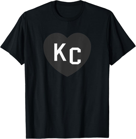 Kansas City Hearts KC 2-Letter Heart (Love) - Black, -Adult, Short Sleeve, Small, , Modern, Letter Print, T Back, Casual, 1 Count T-Shirt - T-Shirt | Black