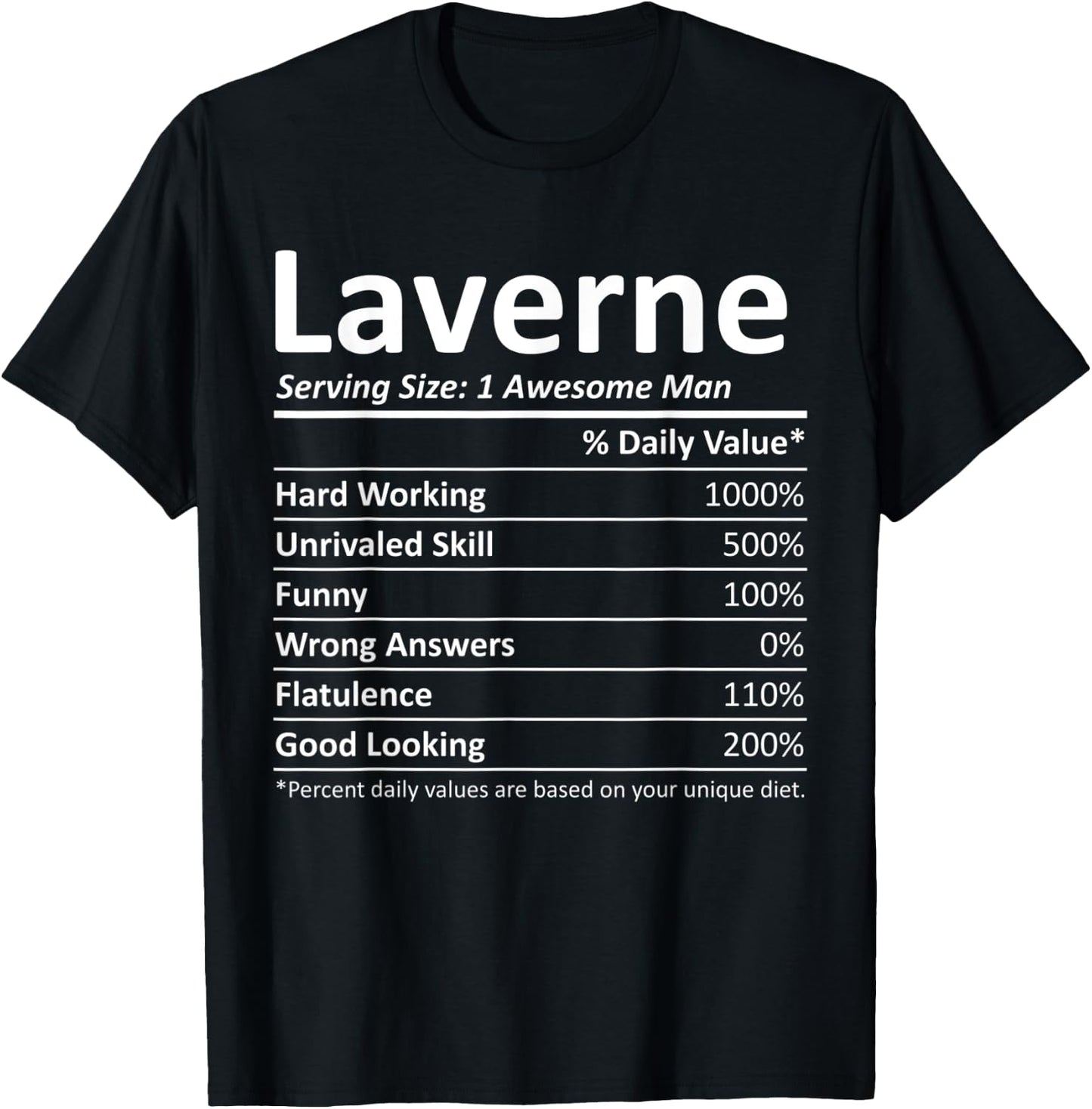 LAVERNE Nutrition Funny Birthday Personalized Name Gift T-Shirt - T-Shirt | Black