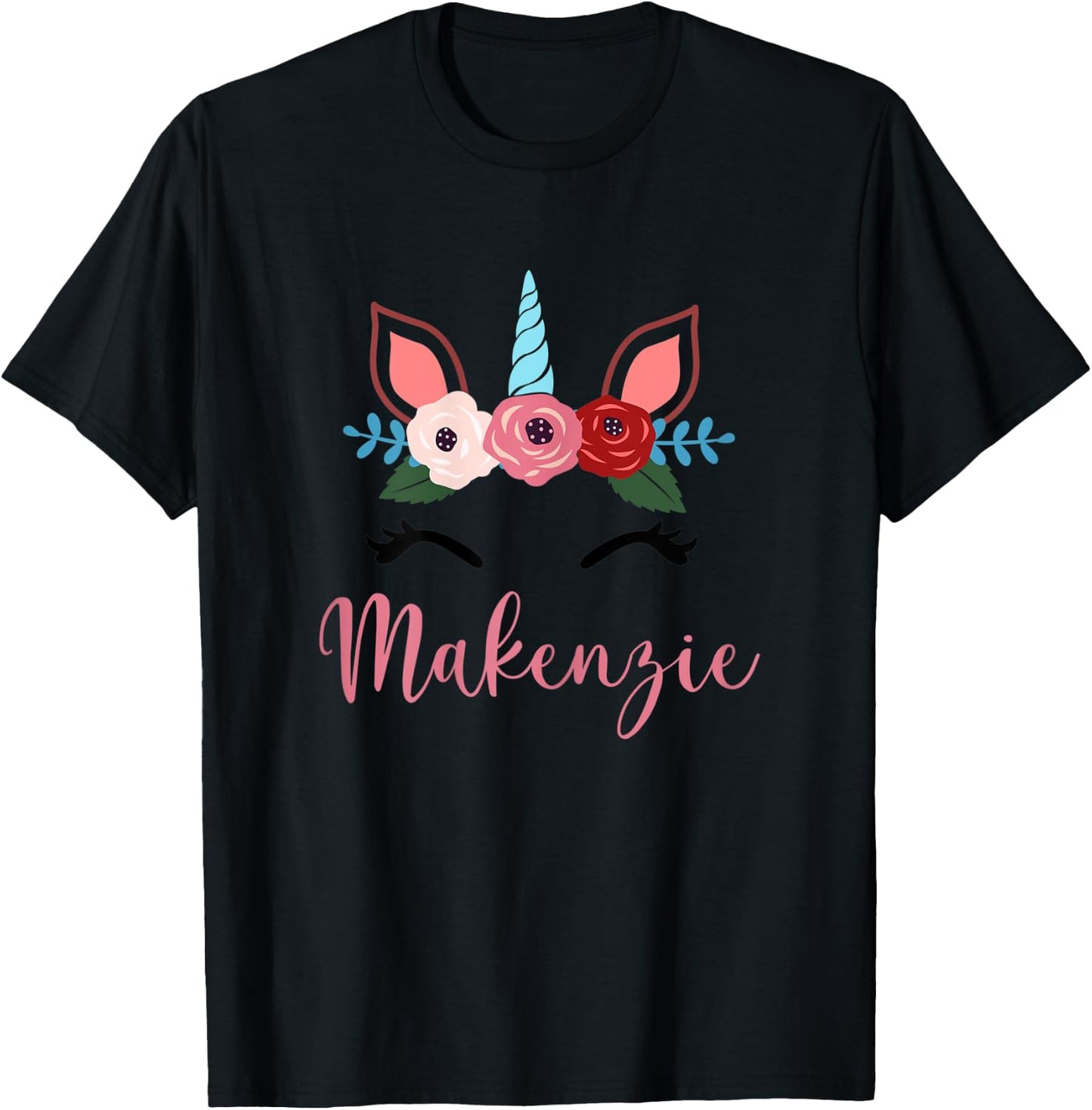 Cute Makenzie Magical Floral Unicorn For Girls T-Shirt - T-Shirt | Black
