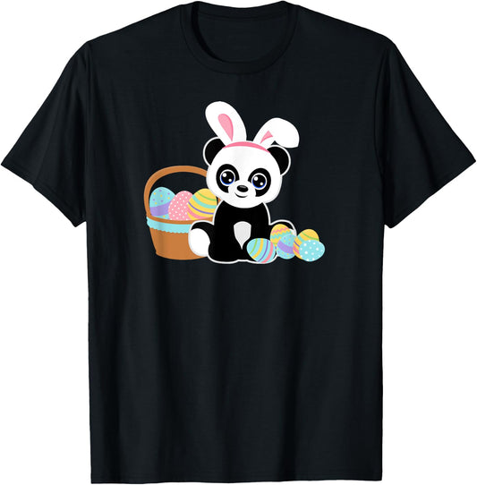 Easter Bunny Ears Panda Lover Cute Easter Eggs Funny Graphic T-Shirt - T-Shirt | Black