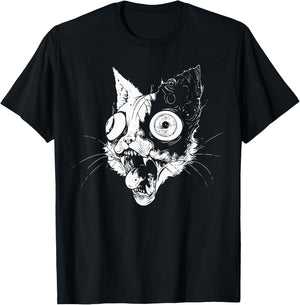 Psychedelic Zombie Cat | Weirdcore Weird Grunge Punk Goth Women T-Shirt - T-Shirt | Black