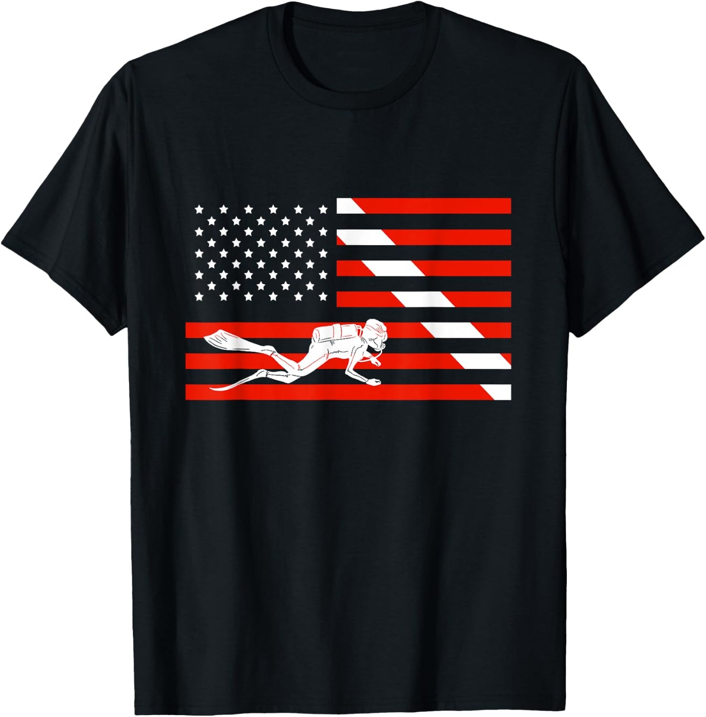 American Scuba Diver Flag Cool Scuba Dive Flag Diver Gift T-Shirt - T-Shirt | Black