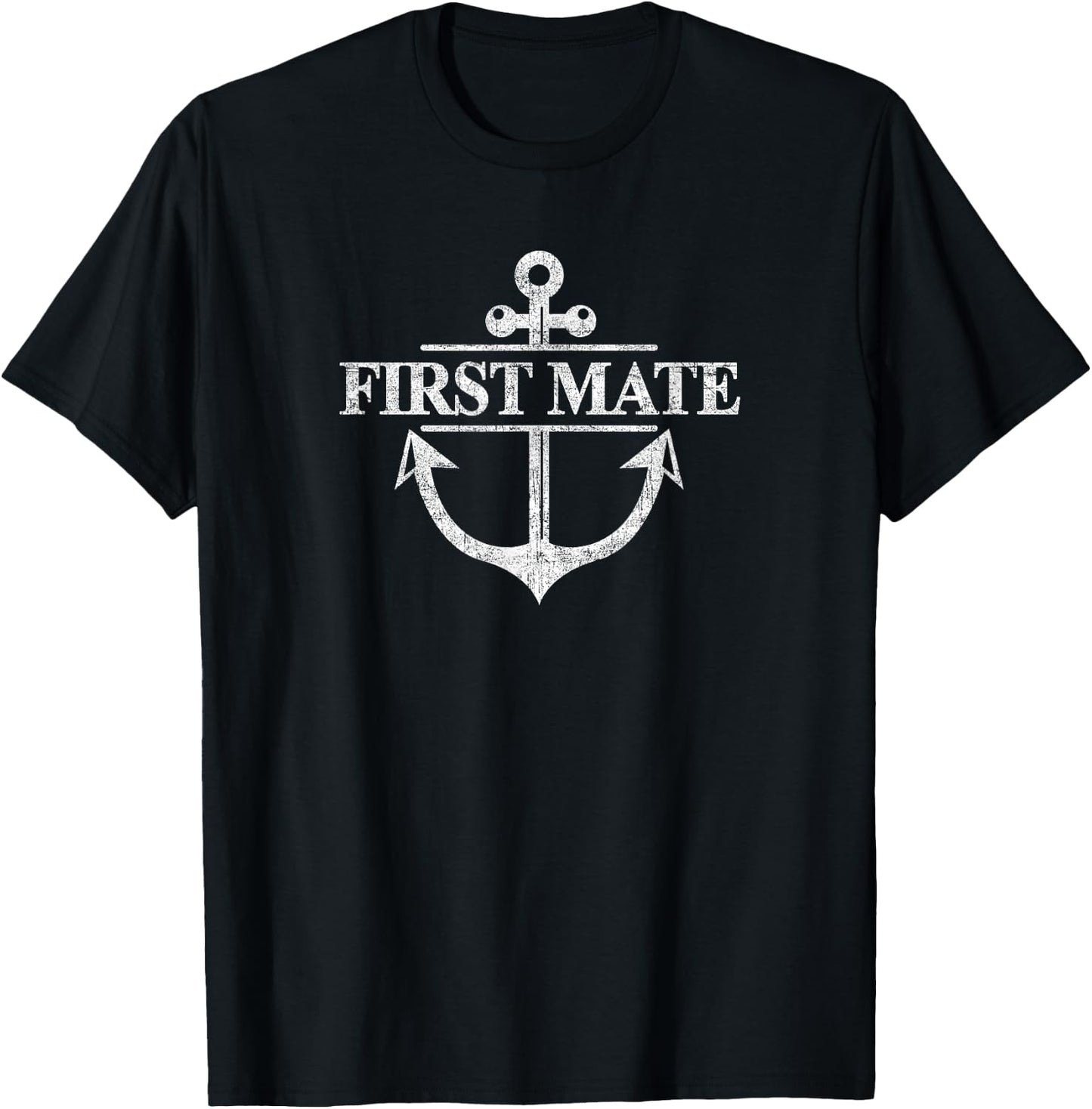 Captain & First Mate Matching Set Pontoon Boat Sailing Retro T-Shirt - T-Shirt | Black