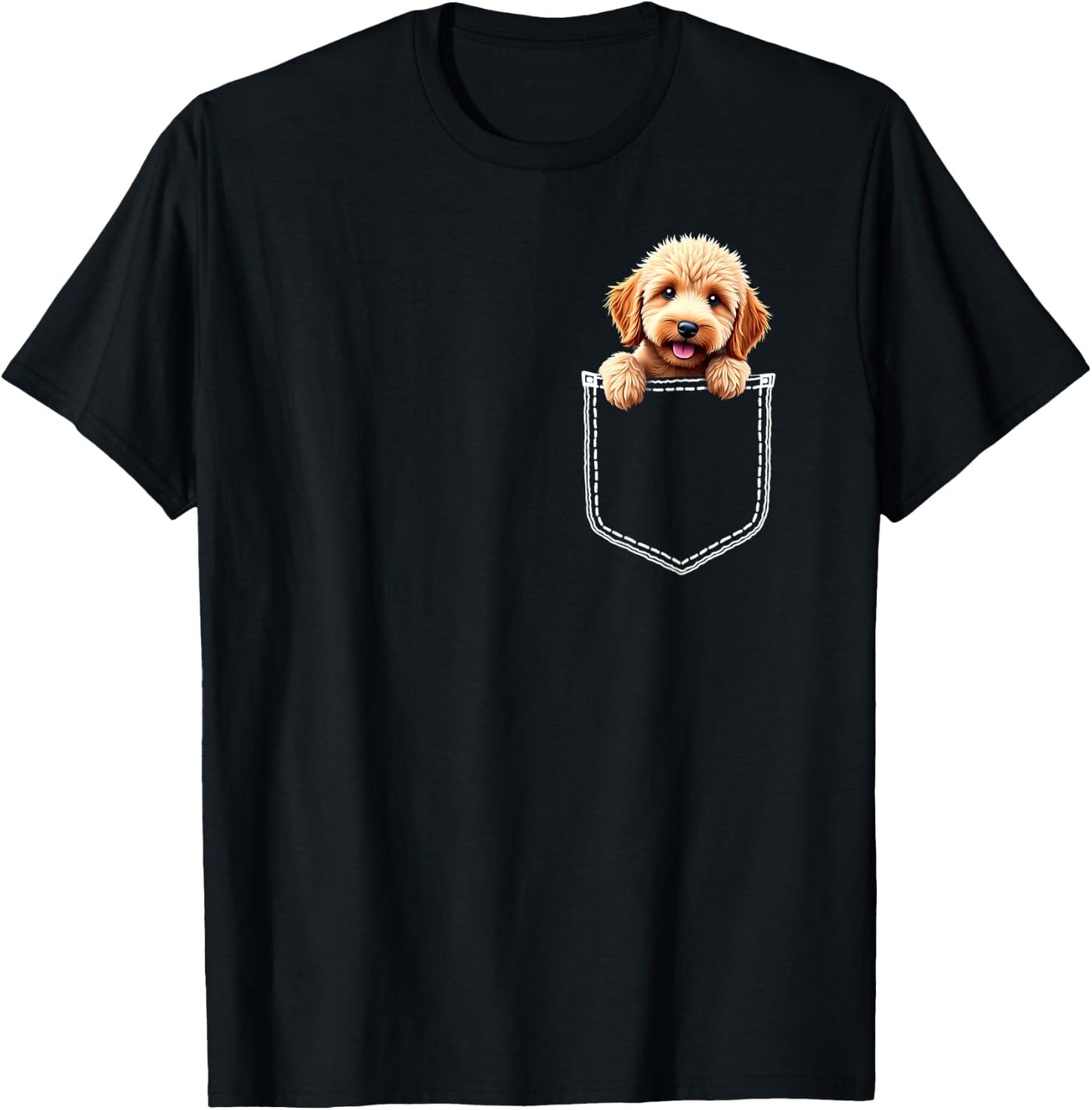 Cute Labradoodle Dog In The Pocket T-Shirt - T-Shirt | Black