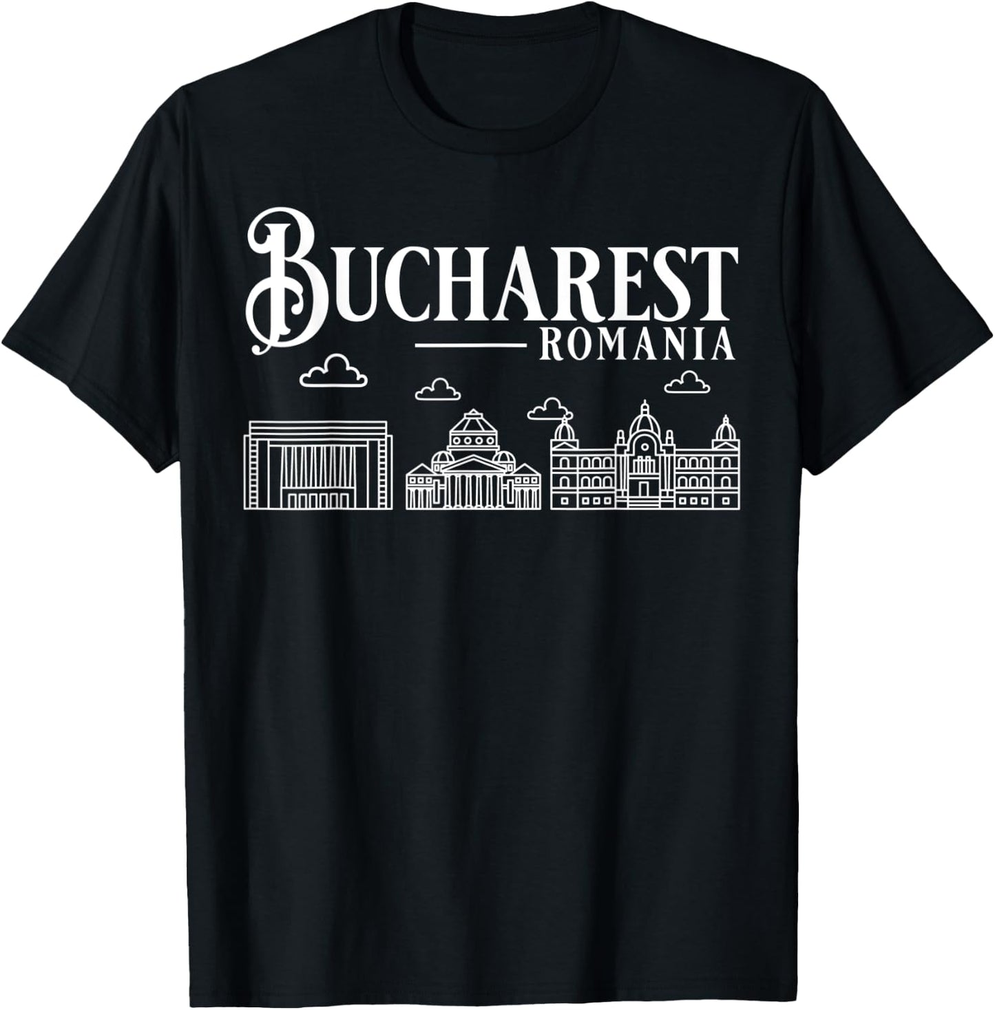 Bucharest Romania City Skyline Map Travel T-Shirt - T-Shirt | Black