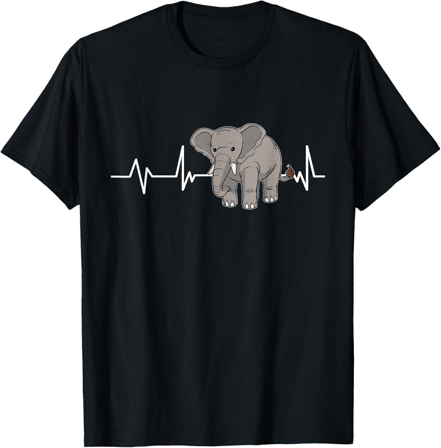 Elephant Heartbeat EKG Gift Elephant T-Shirt - T-Shirt | Black