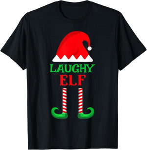 Laughy Elf | Christmas Holiday North Pole Santa's Helper T-Shirt - T-Shirt | Black