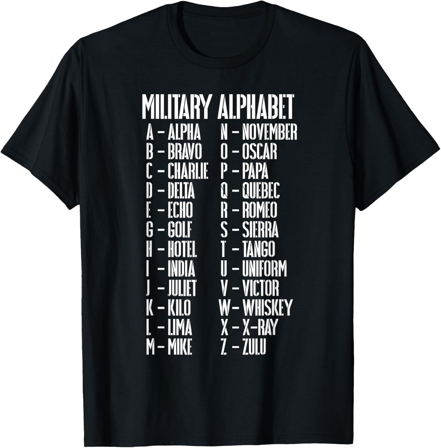 Military Alphabet Term List Armed Forces Pilot Gift T-Shirt - T-Shirt | Black
