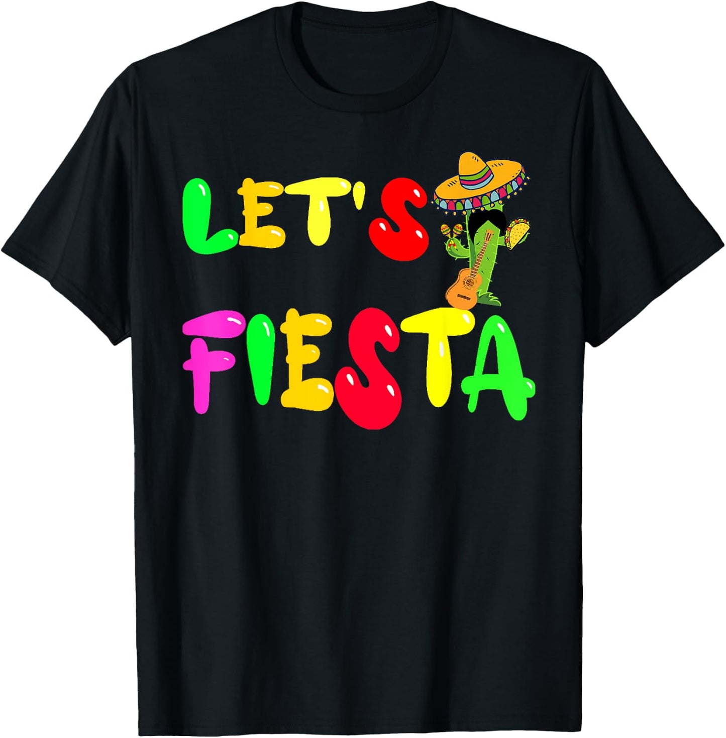 Cinco De Mayo,Mexican Party Cactus Mustaches Decor,Sombrero T-Shirt - T-Shirt | Black