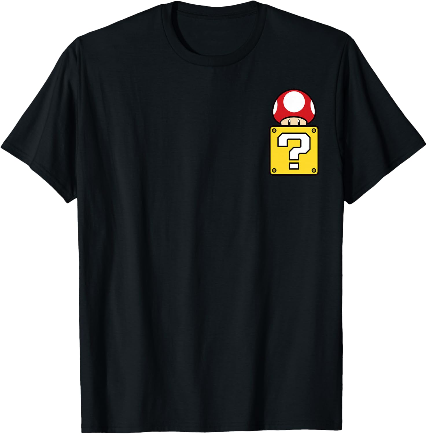 Super Mario Mystery Box Mushroom Left Chest T-Shirt - T-Shirt | Black