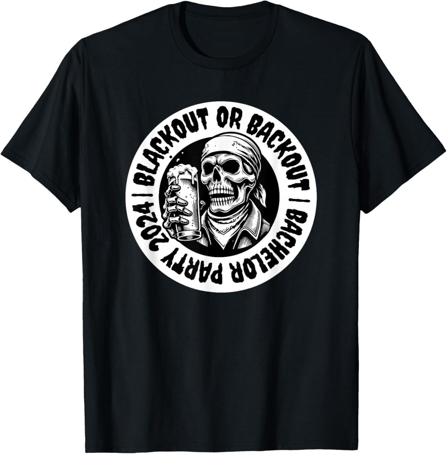 Funny Bachelor Party Blackout Skull Beer Groomsmen T-Shirt - T-Shirt | Black