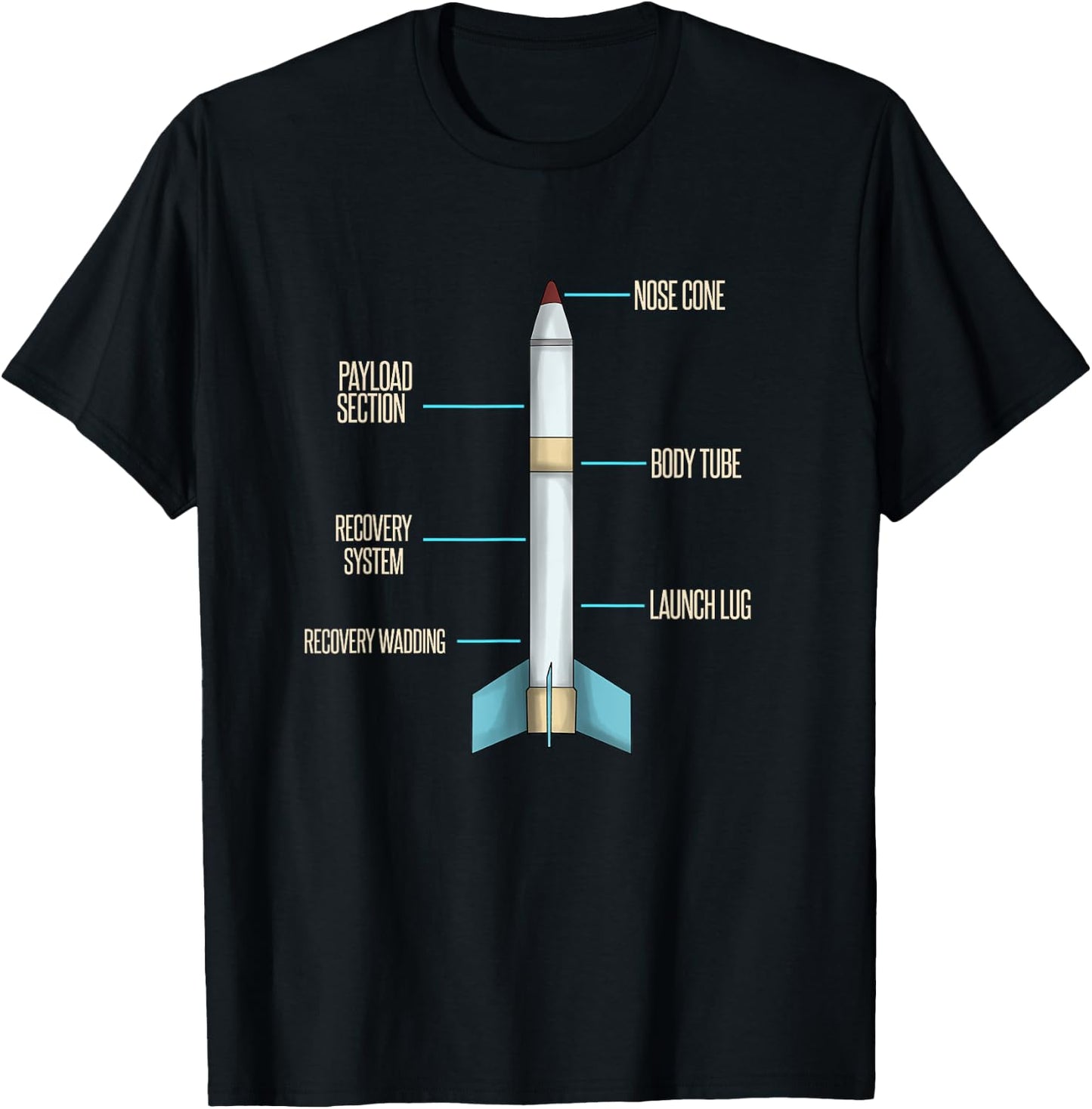 Aerospace Model Rocket Kit Drawing Design T-Shirt - T-Shirt | Black